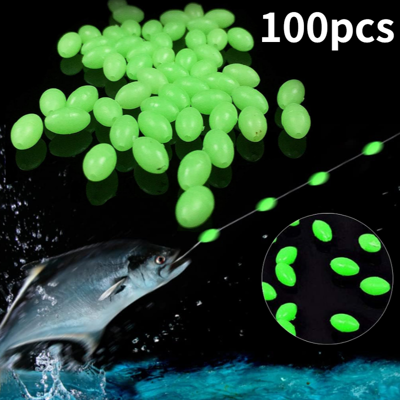 Fishing Rod Building Kit - 100 ชิ้น/ล็อตรูปไข่ Night Luminous ลูกปัดตกปลาเรืองแสงตกปลาทะเลเหยื่อล่อลอยลูกปัดตกปลาเครื่องมือสําหรับ RIG