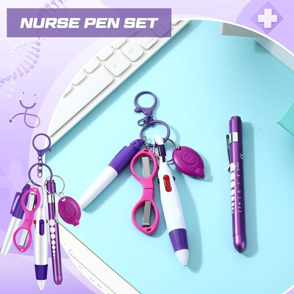 Penn Reel Fierce - ชุดสายคล้องคอแบบยืดหดได้สำหรับพยาบาล พร้อมพวงกุญแจ ชุดเข็มกลัดพยาบาลแบบทนทาน ที่หนีบป้ายชื่อพยาบาลแบบพกพา ของขวัญสำหรับพยาบาล