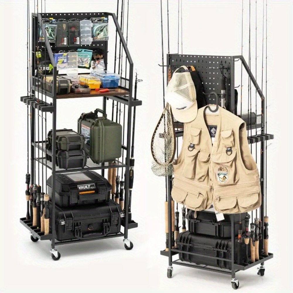 Fishing Rod Case - ที่แขวนคันเบ็ดสำหรับโรงรถ ที่เก็บคันเบ็ดได้ 12 คัน พร้อมตะขอเกี่ยวแบบ Pegboard